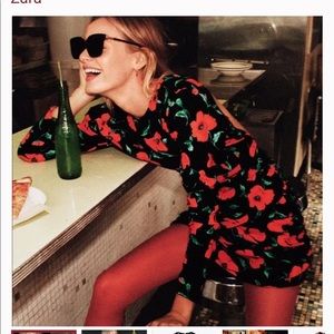 Zara red and black floral open back mini dress- small